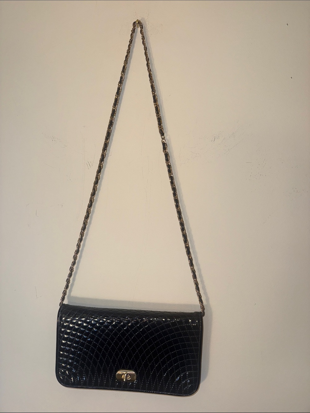 Vintage Andé Black Patent Quilted Crossbody Bag with Chain Strap